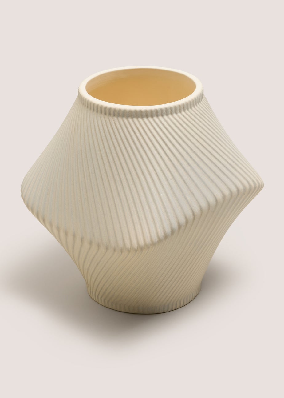 Cream Ribbed Abstract Vase