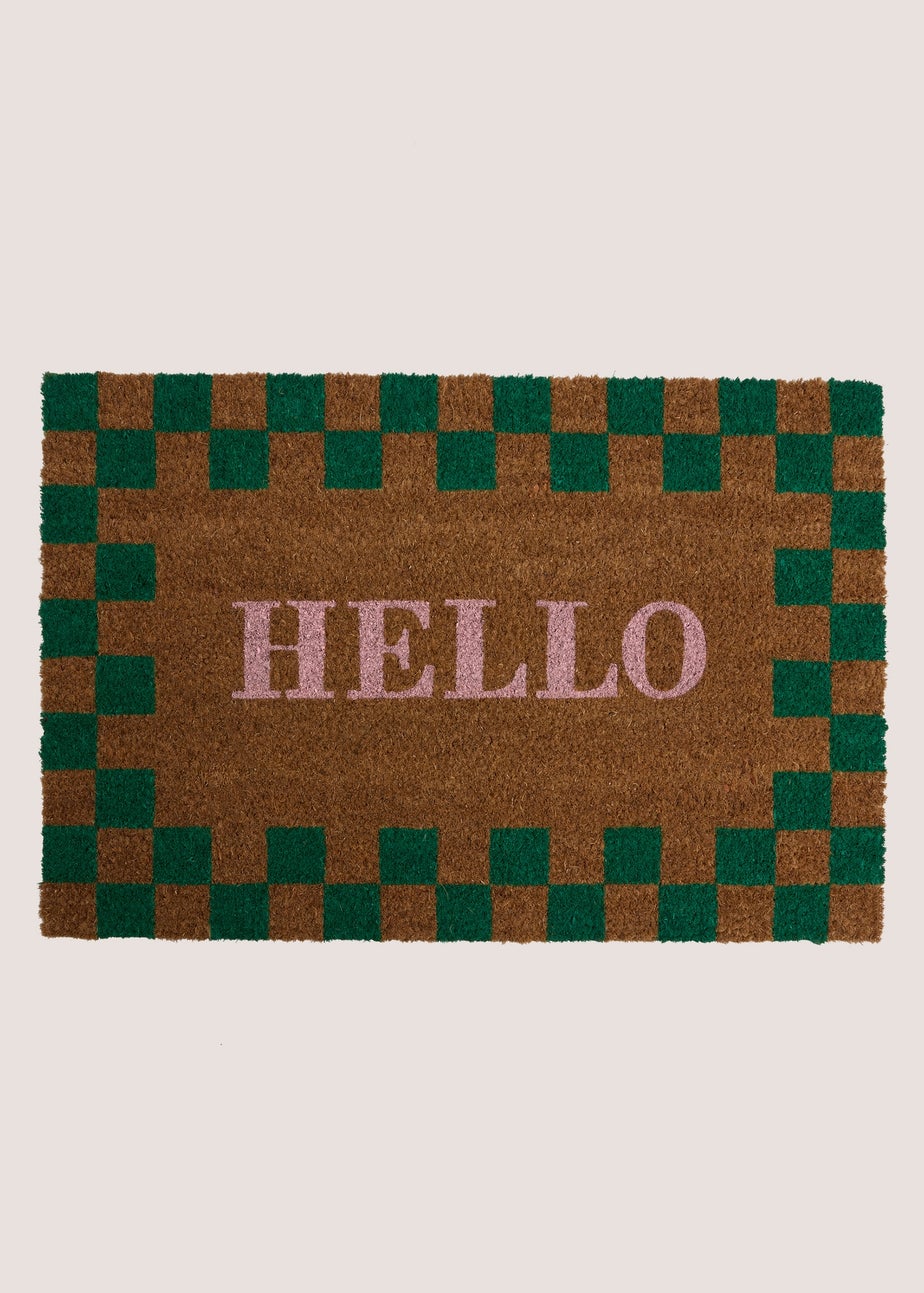 Checkerboard Hello Door Mat