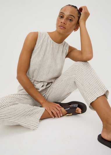 Stone Stripe Linen Belted Jumpsuit