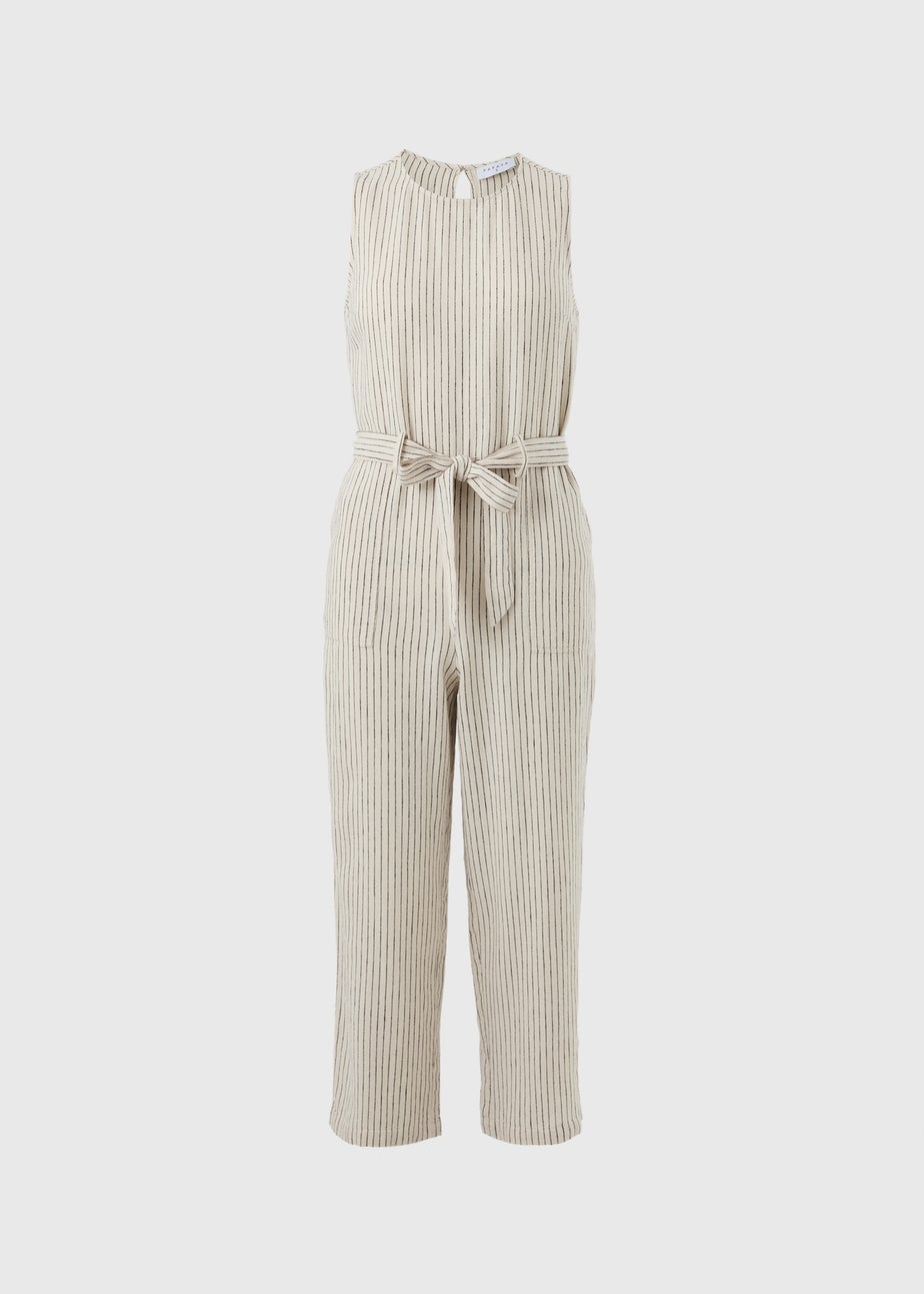 Stone Stripe Linen Belted Jumpsuit