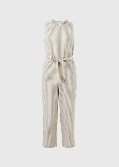 Stone Stripe Linen Belted Jumpsuit