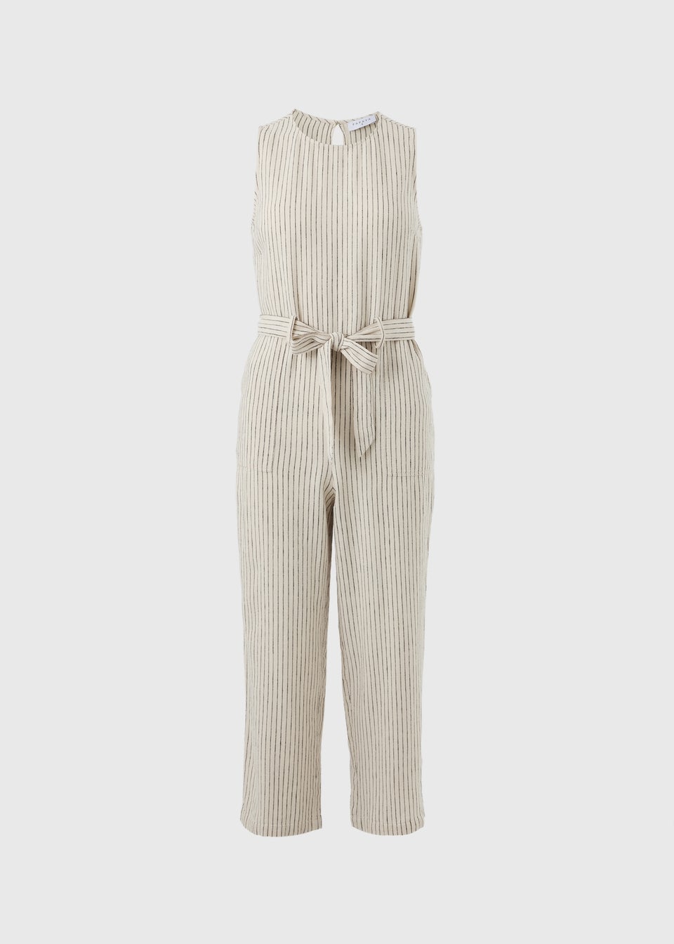 Stone Stripe Linen Belted Jumpsuit