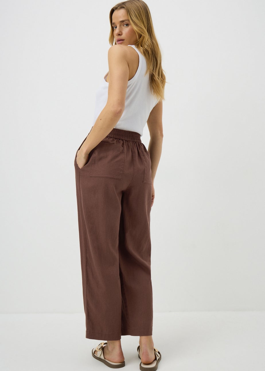 Chocolate Brown Linen High Waist Carrot Leg Trousers