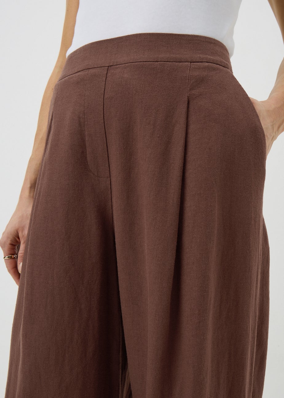 Chocolate Brown Linen High Waist Carrot Leg Trousers