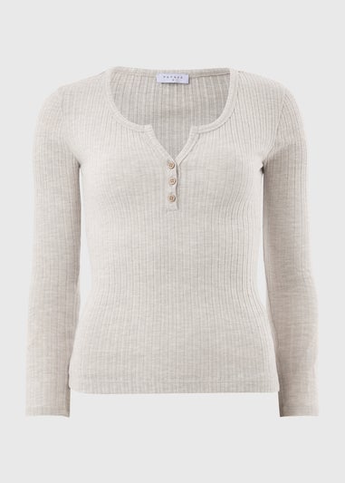 Cream Pointelle Long Sleeve Henley Top
