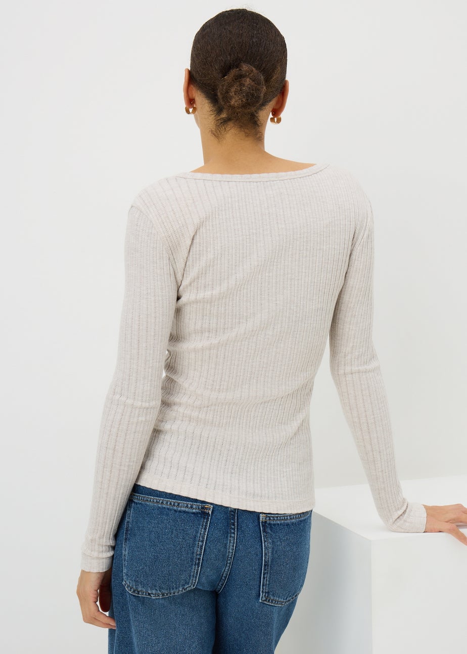 Cream Pointelle Long Sleeve Henley Top