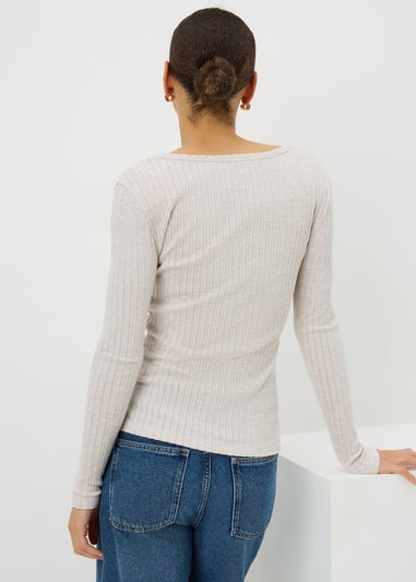 Cream Pointelle Long Sleeve Henley Top