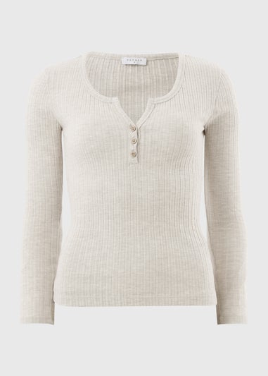 Cream Pointelle Long Sleeve Henley Top