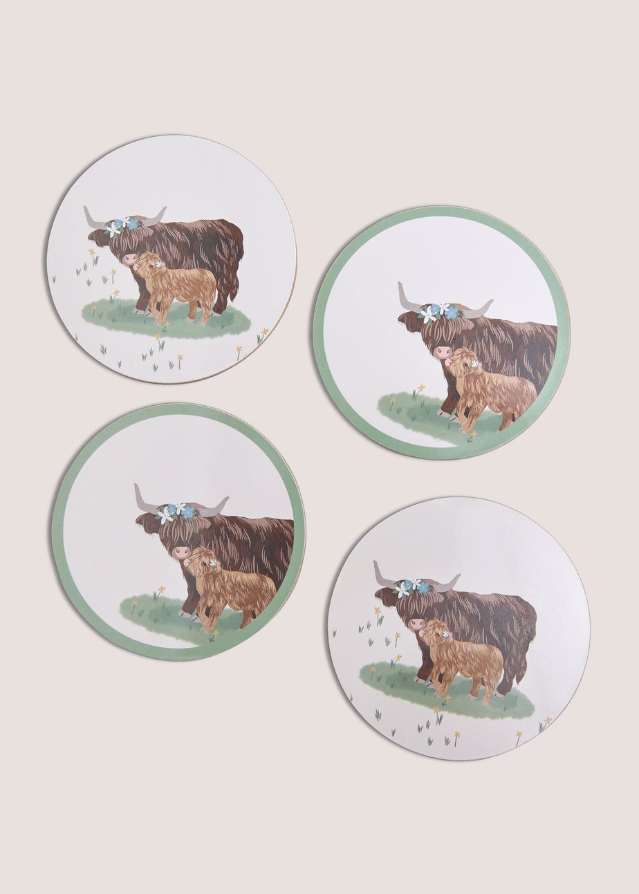 4 Pack Highland Cow Coasters