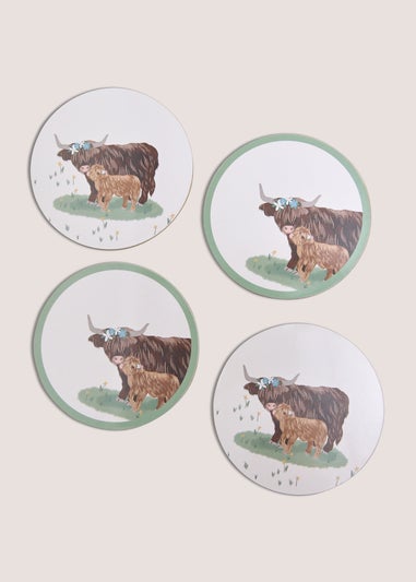 4 Pack Highland Cow Coasters