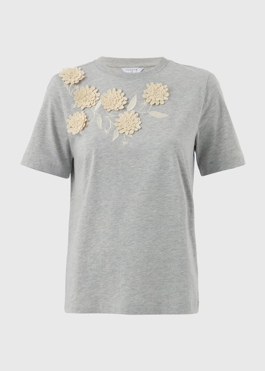 Grey Marl 3D Flower T-Shirt