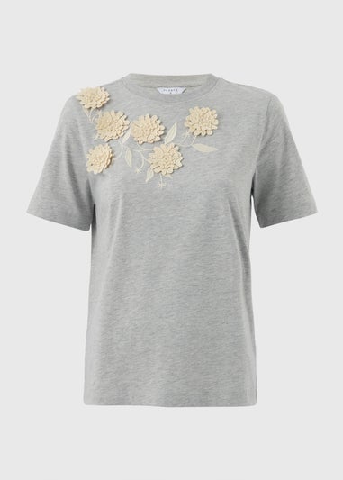 Grey Marl 3D Flower T-Shirt
