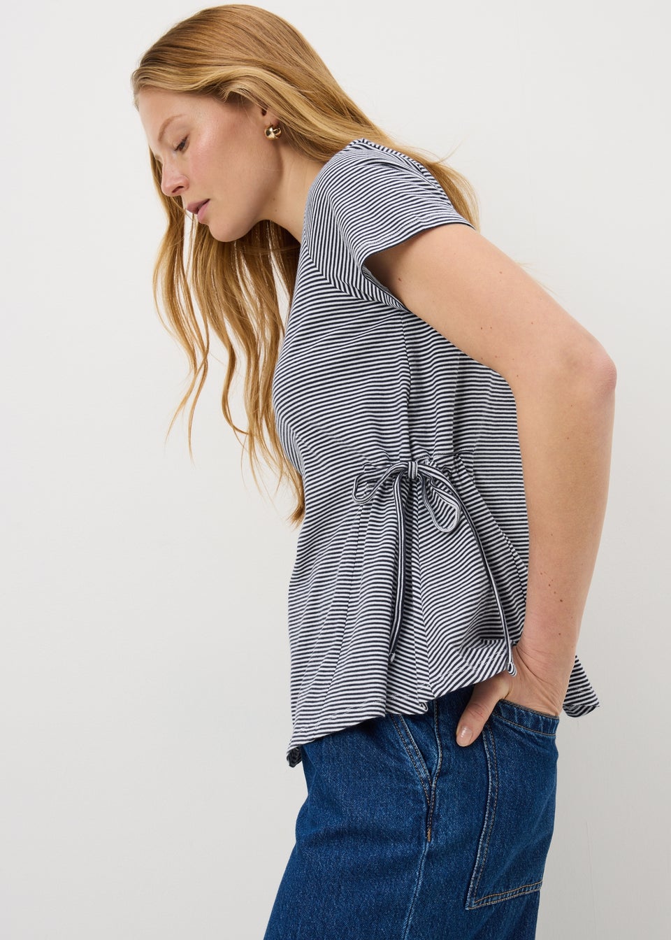 Navy Stripe Tie Side T-Shirt