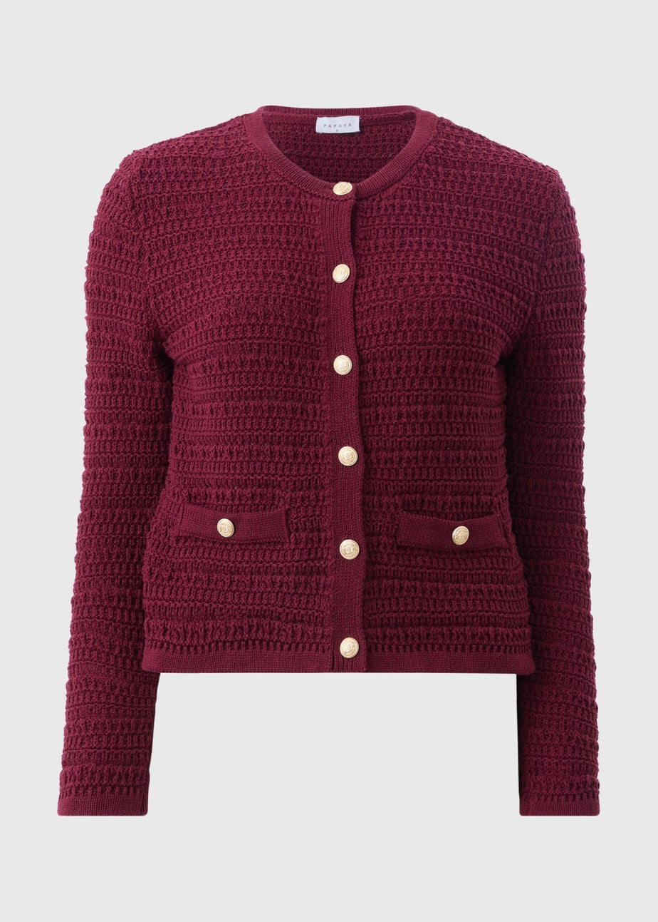 Burgundy Stitch Button Cardigan