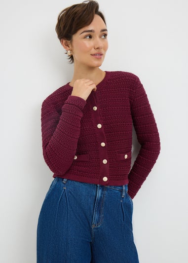 Burgundy Stitch Button Cardigan
