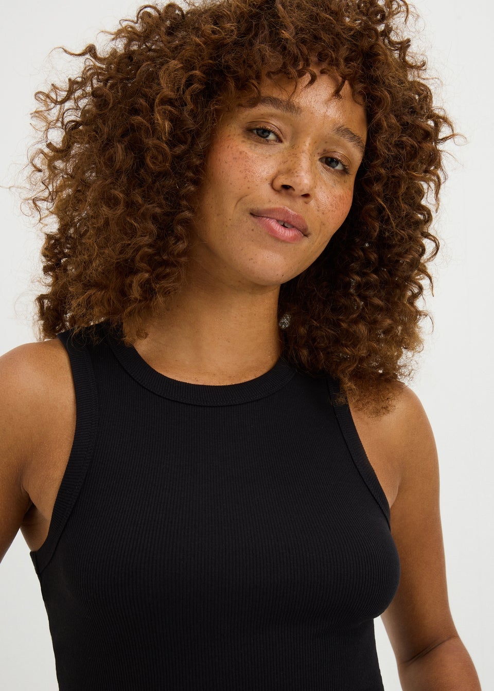 Black Ribbed High Neck Vest Top