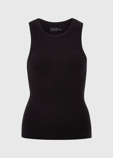 Black High Neck Ribbed Vest Top