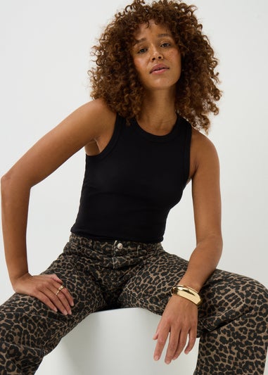 Black High Neck Ribbed Vest Top