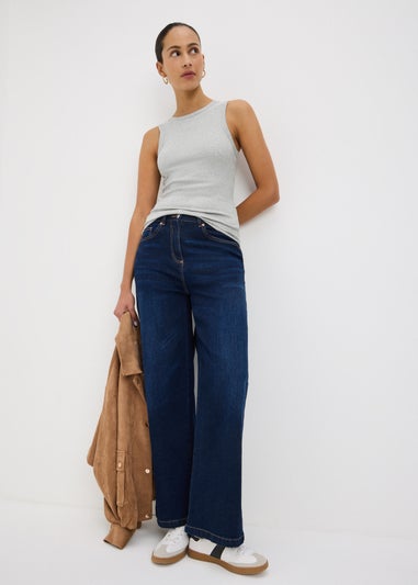 Grey Marl Ribbed High Neck Vest Top