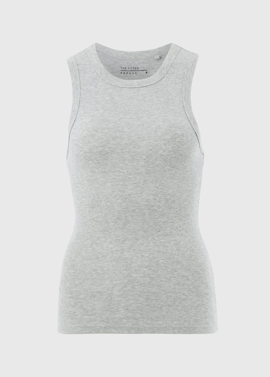 Grey Marl Ribbed High Neck Vest Top