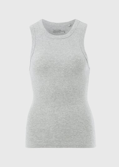 Grey Marl Ribbed High Neck Vest Top