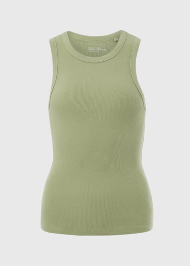 Olive High Neck Ribbed Vest Top