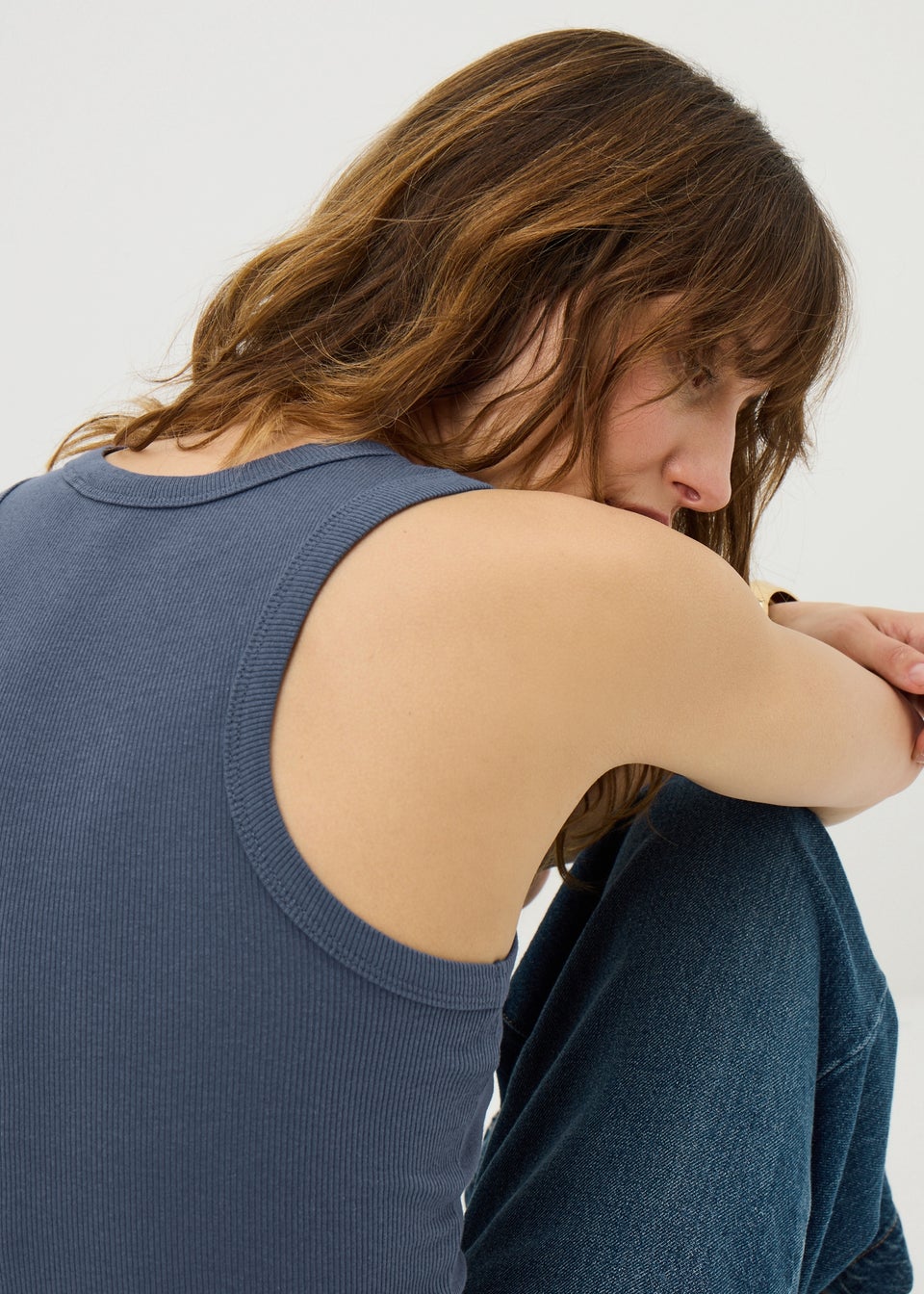 Slate Ribbed High Neck Vest Top