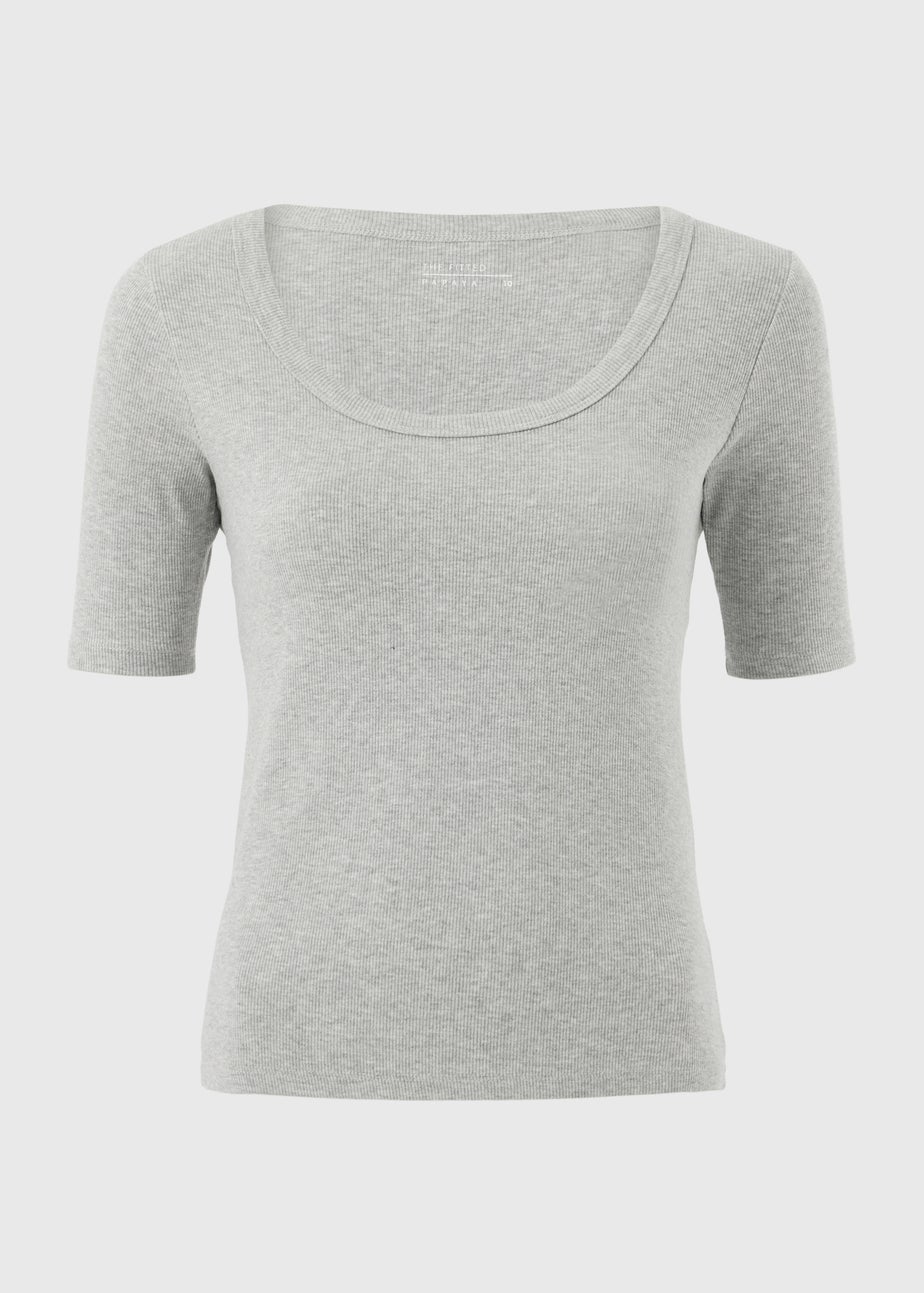 Grey Marl Ribbed Scoop Neck T-Shirt