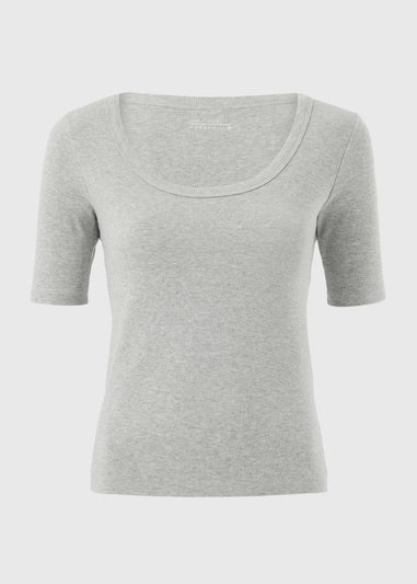 Grey Marl Ribbed Scoop Neck T-Shirt