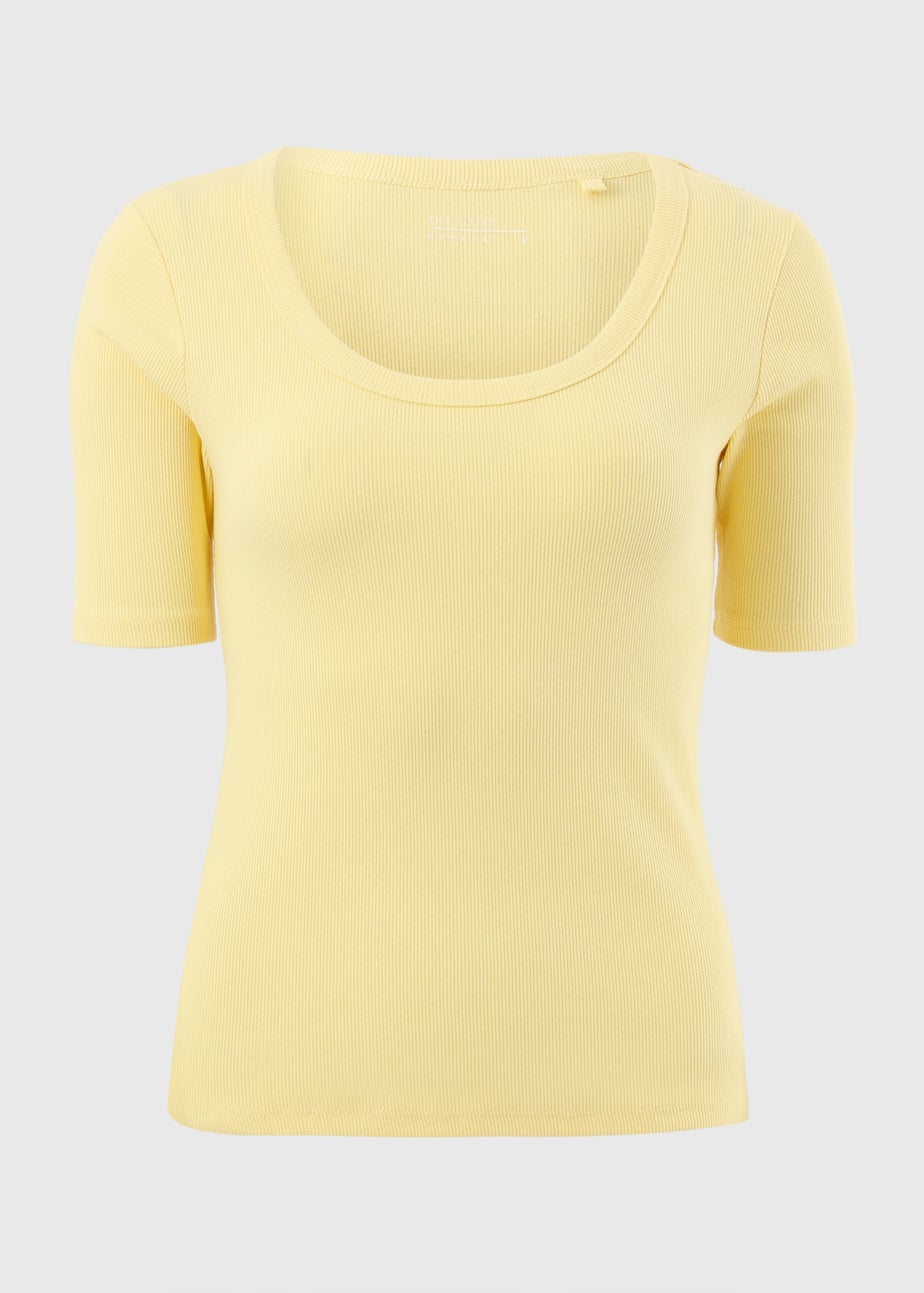 Yellow Ribbed Scoop Neck T-Shirt