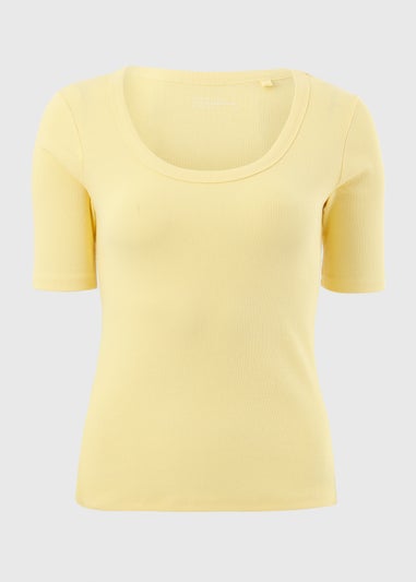 Yellow Ribbed Scoop Neck T-Shirt