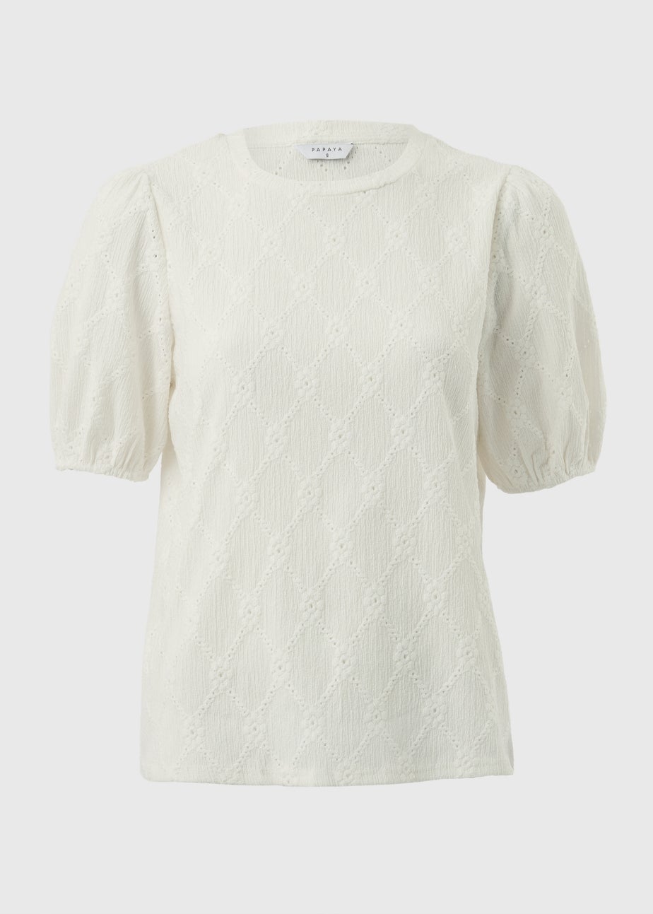 Cream Textured Puff Sleeve Top