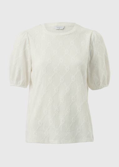 Cream Textured Puff Sleeve Top