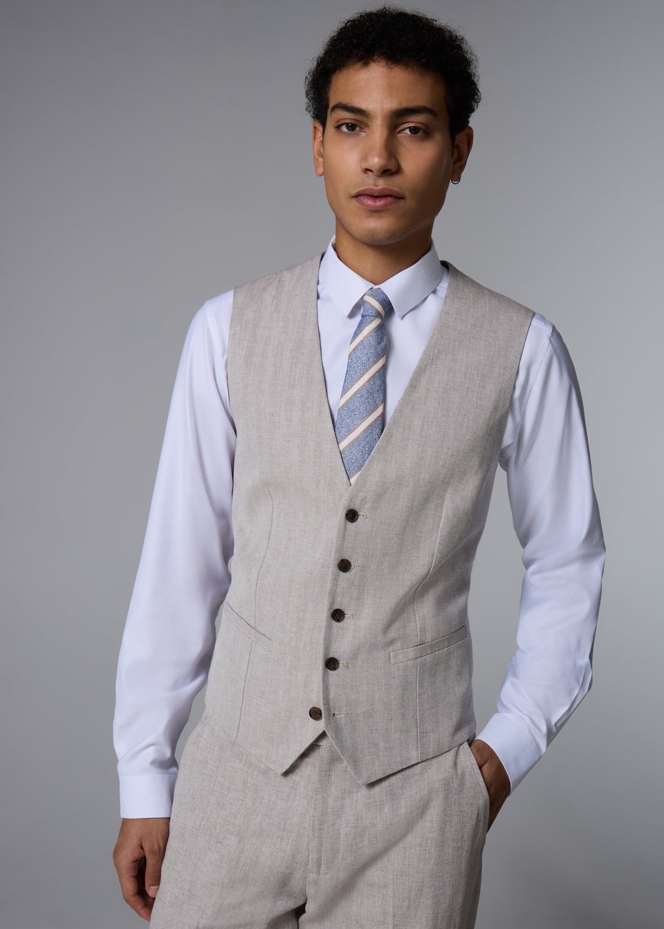 Taylor & Wright Langham Stone Herringbone Suit Waistcoat