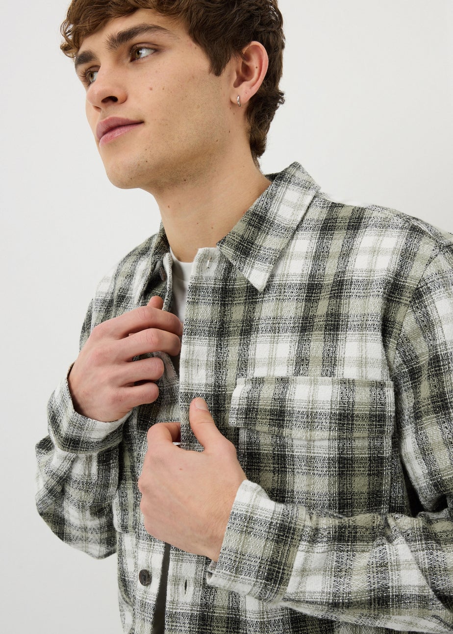 Green Textured Check Shacket