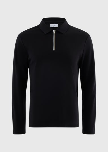 Black Liquid Cotton Long Sleeve Polo Shirt