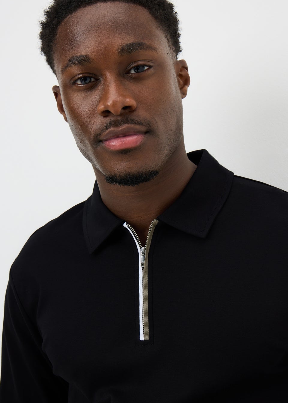 Black Liquid Cotton Long Sleeve Polo Shirt