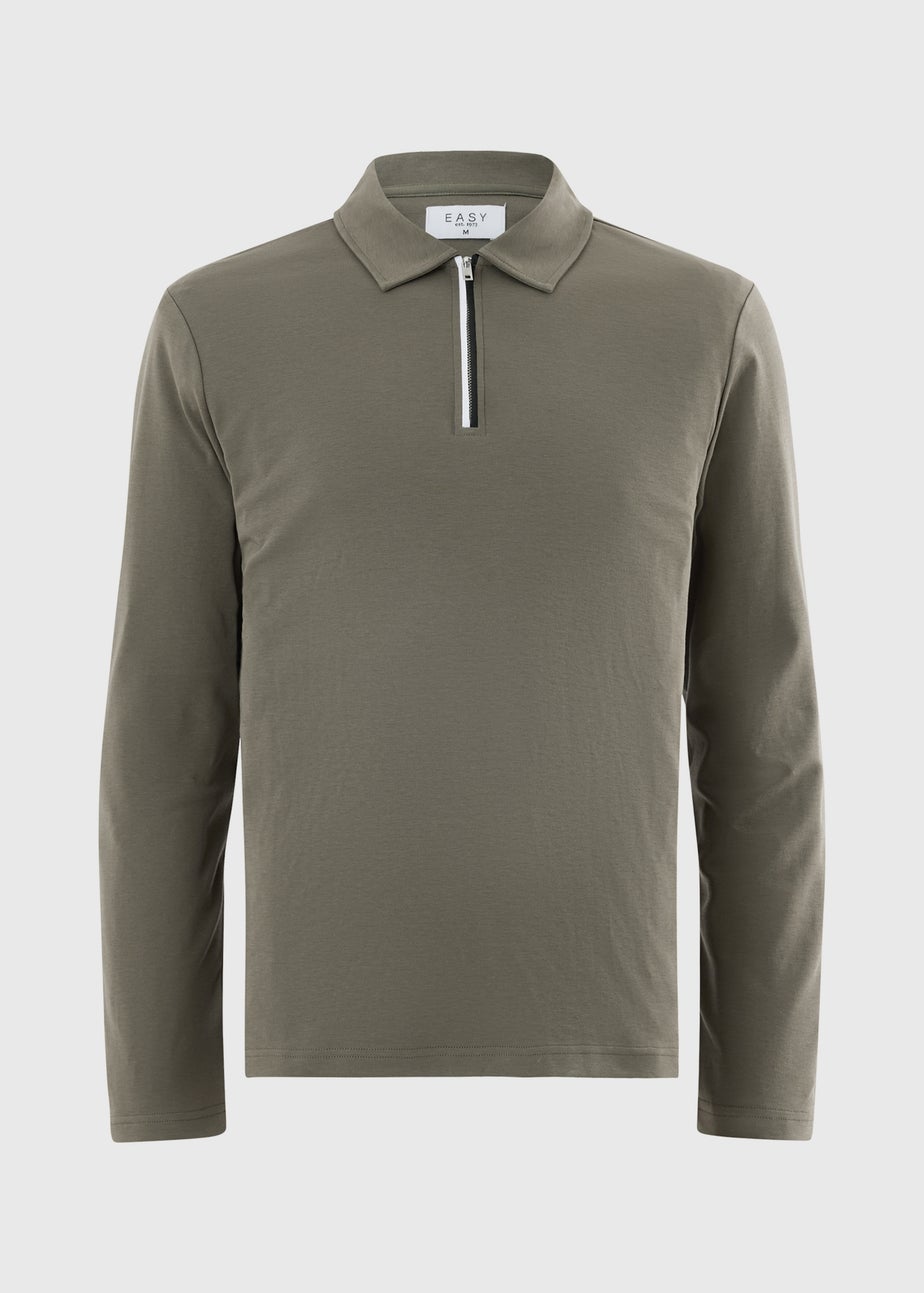 Khaki Liquid Cotton Long Sleeve Polo Shirt