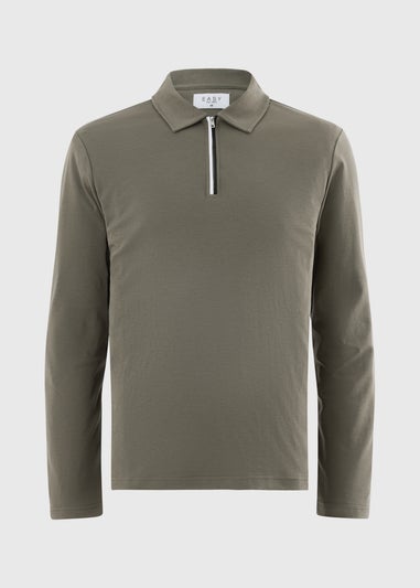 Khaki Liquid Cotton Long Sleeve Polo Shirt