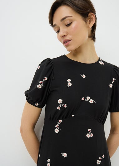 Black Ditsy Floral Supersoft Mini Dress