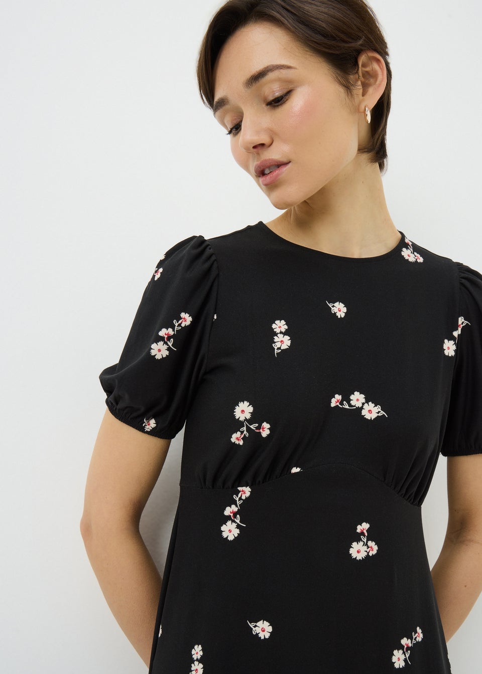 Black Ditsy Floral Supersoft Mini Dress