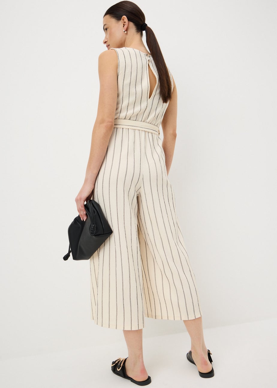 Cream Stripe Belted Culotte Jumpsuit