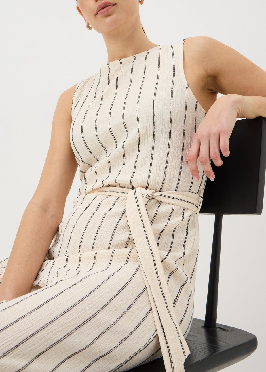 Cream Stripe Belted Culotte Jumpsuit