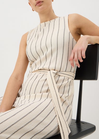 Cream Stripe Belted Culotte Jumpsuit