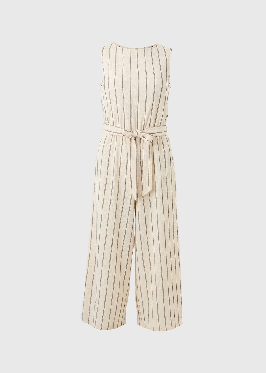 Cream Stripe Belted Culotte Jumpsuit