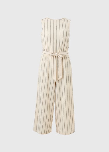Cream Stripe Belted Culotte Jumpsuit