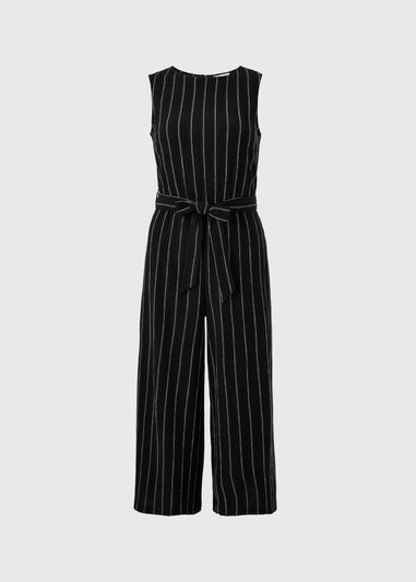 Black Stripe Belted Culotte Jumpsuit