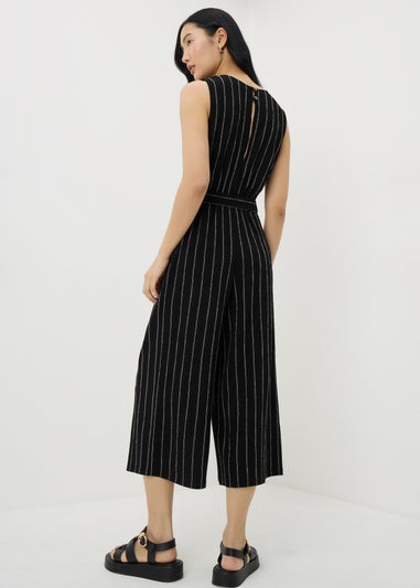 Black Stripe Belted Culotte Jumpsuit