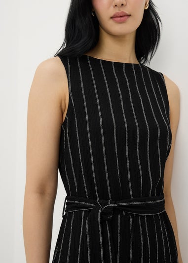 Black Stripe Belted Culotte Jumpsuit