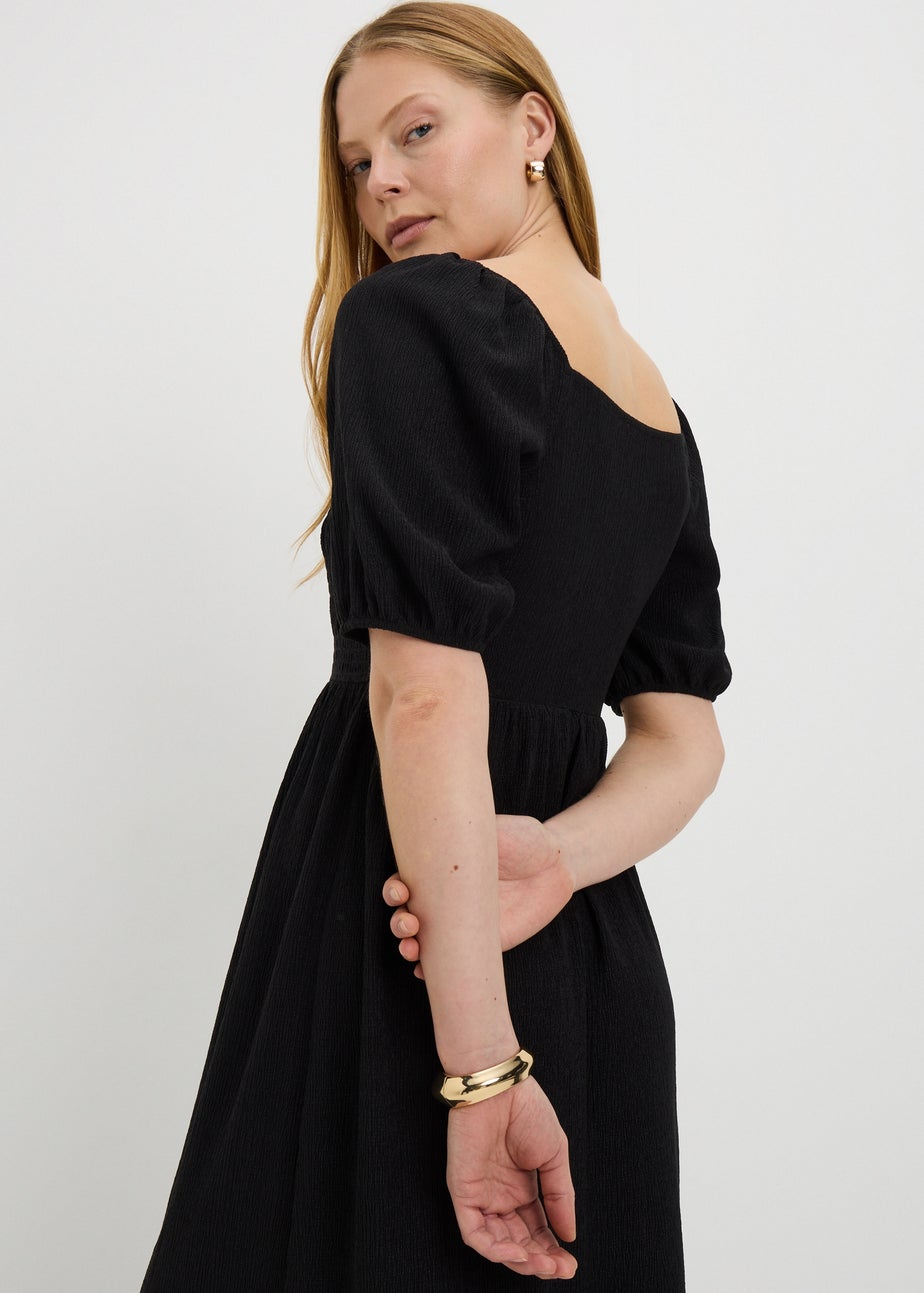 Black Jersey Shirred Midi Dress